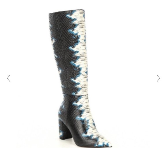 NEW Gianni Bini Kellbie Snake Animal Print Leather Black & Blue Boots SZ 7 - Picture 3 of 10